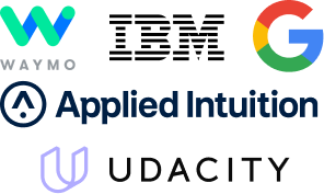 Logos of Waymo, IBM, Google, Applied Intuition, Udacity